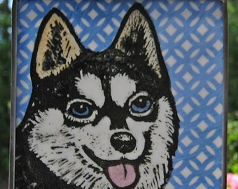 Pomsky Windshop Stained Glass Dog Suncatcher 4 in x 4 in  #20
