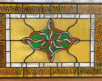 Irish Colors #7 Celtic Knot Windshop Rectangle Stained Glass Panel 17"W x 25"H
