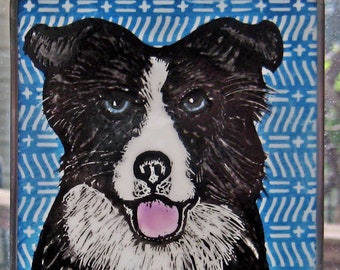 Border Collie Stained Glass Dog Suncatcher Kiln Fired Windshop 4"x4" #104