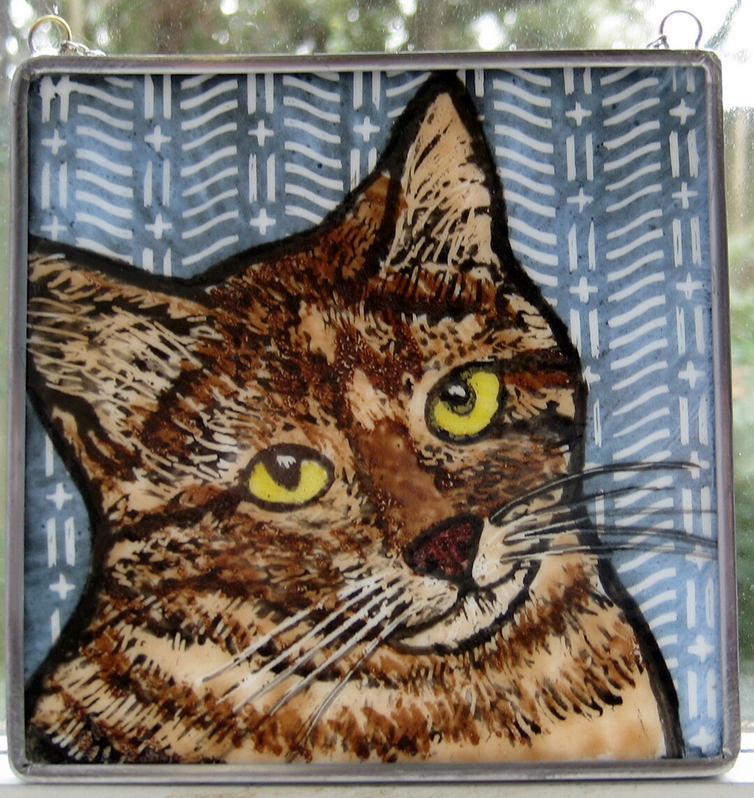 Brown Tabby Windshop Stained Glass Cat Suncatcher 4"x4" #156 - Etsy