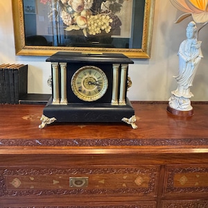 Antique Sessions 4-Column Mantel Clock (Circa 1910, Admantine Style)