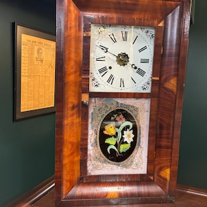 Antique Ogee Shelf Clock – Jerome & Co, Reverse Painted Glass, 30-Hour Weight Driven Wall Clock