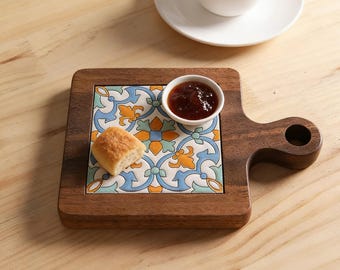 Retro onderzetter voor keramische tegels met houten basis | Hittebestendige pannenlap en onderzetter | Mediterrane bloemen keukendecoratie | Hotpad in vintage stijl