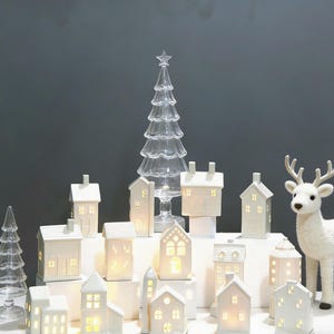 Minimalist Ceramic House Lamp, LED Lighted Porcelain House, Cozy Home Decor, Nordic Style Night Light, Cute Village House Ornament