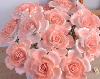 Handcrafted Ceramic Rose Stem – Realistic Floral Décor for Home, Weddings & Gifts | 6cm Flower, 28cm Length | 11 Colors Available