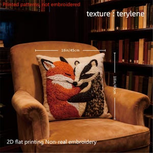 Gezellige Fox Hug-kussensloop 18 x 18 inch – Gedrukt imitatieborduurwerk, polyester kussensloop, decor bosdieren