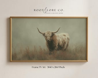 Frame TV Art Vintage Cowboy | Highland Cow Art | Country Landscape Art | Western Minimalist (Digital Download)