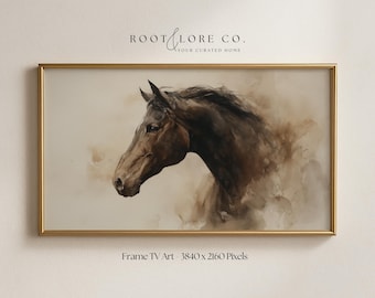 Portrait de cheval - TV ART | Illustration pour téléviseur avec cadre Samsung | Art cheval vintage | Peinture à l'huile de cheval | Téléchargement numérique 4K 16:9