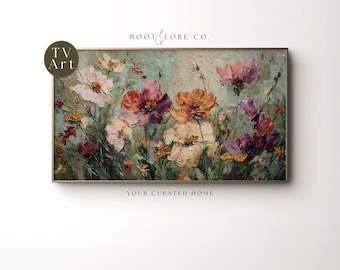 FRAME TV Colorful Floral Art | Samsung Frame TV Art| Impasto Style Artwork for Tv | Painterly Tv Art | Instant Download 4K 16:9