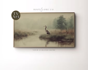 Blue Heron Frame TV Art | Bird Artwork | Spring Decor | Summer Decor | Fall Landscape | Moody Beach Screensaver (4K Digital Download)