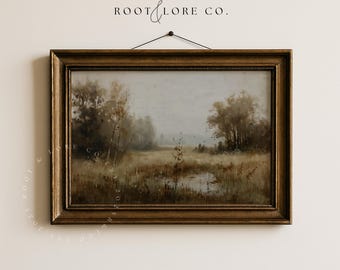 Moody Autumn Marsh Landscape Print | Vintage Countryside (Digital Download)