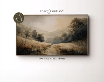 Antique Style Country Landscape Frame TV Art | Vintage Meadow TV Art | Moody Countryside Painting Screensaver - 4K 16:9 Instant Download