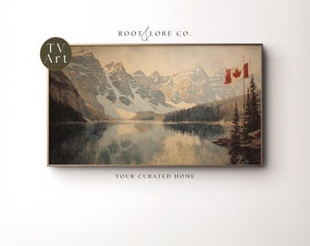 Canadian Flag Samsung Frame TV Art, Patriotic Television Display, Mountain Landscape Decor Canadian Flag Decor, Canada Day July TV Art