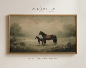 Cadre TV Art vintage chevaux | Peinture campagne Moody pour téléviseur Samsung Frame | Économiseur d'écran | Décoration neutre Cottagecore (téléchargement numérique)