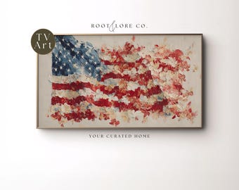 American Flag Frame TV Art, Summer Patriotic Television Display, USA Flag Decor, 4th of July TV Art, Americana Decor, Painterly Tv Art