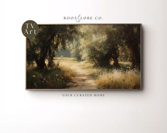 Antique Style Country Landscape Frame TV Art | Vintage Meadow TV Art | Moody Countryside Painting Screensaver - 4K 16:9 Instant Download
