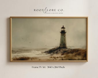 Lighthouse Peinture Cadre TV Art | Écran de veille terreux neutre rustique | Décoration d'intérieur printanière | Économiseur d'écran d'été (téléchargement numérique)