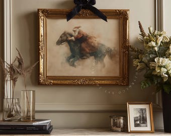 Cowboy Santa Riding Horse Rustic Christmas Art | Western Holiday Print (Digital Download)