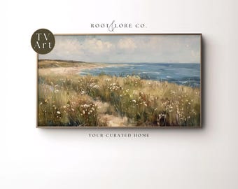 FRAME TV Art Wildflowers By The Sea | Flower Field Spring Sea Samsung Frame TV Art | Grandmillenial Coastal Wall Art (Digital Download)