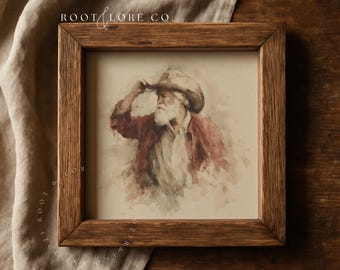 Western Santa Wall Art, Cowboy Christmas Print, Rustic Holiday Watercolor Decor (Digital Download)