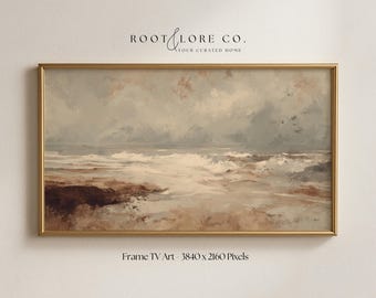 FRAME TV Art Coastal Landscape Painting | Neutral Abstract Beige Art | Ocean Beach Scenery TV Download | Vintage Style Screensaver