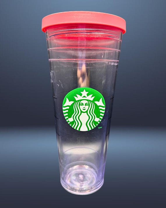 2012 Starbucks Clear Acrylic Tumbler with Pink Lid 24oz