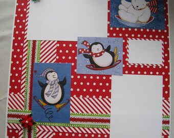 Christmas Scrapbook Page - 12 x 12 - Penguins - Polar Bear