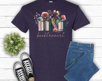 Booktrovert T-Shirt, Floral Books Reading Lover Blackberry T-Shirt