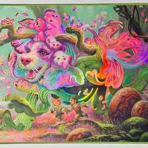 May include: A vibrant, colorful mousepad featuring a fantastical scene with a dog-like creature adorned with flowers and butterflies. The artwork includes small figures, lush foliage, and the "MAGIC" logo, all set against a forest backdrop.