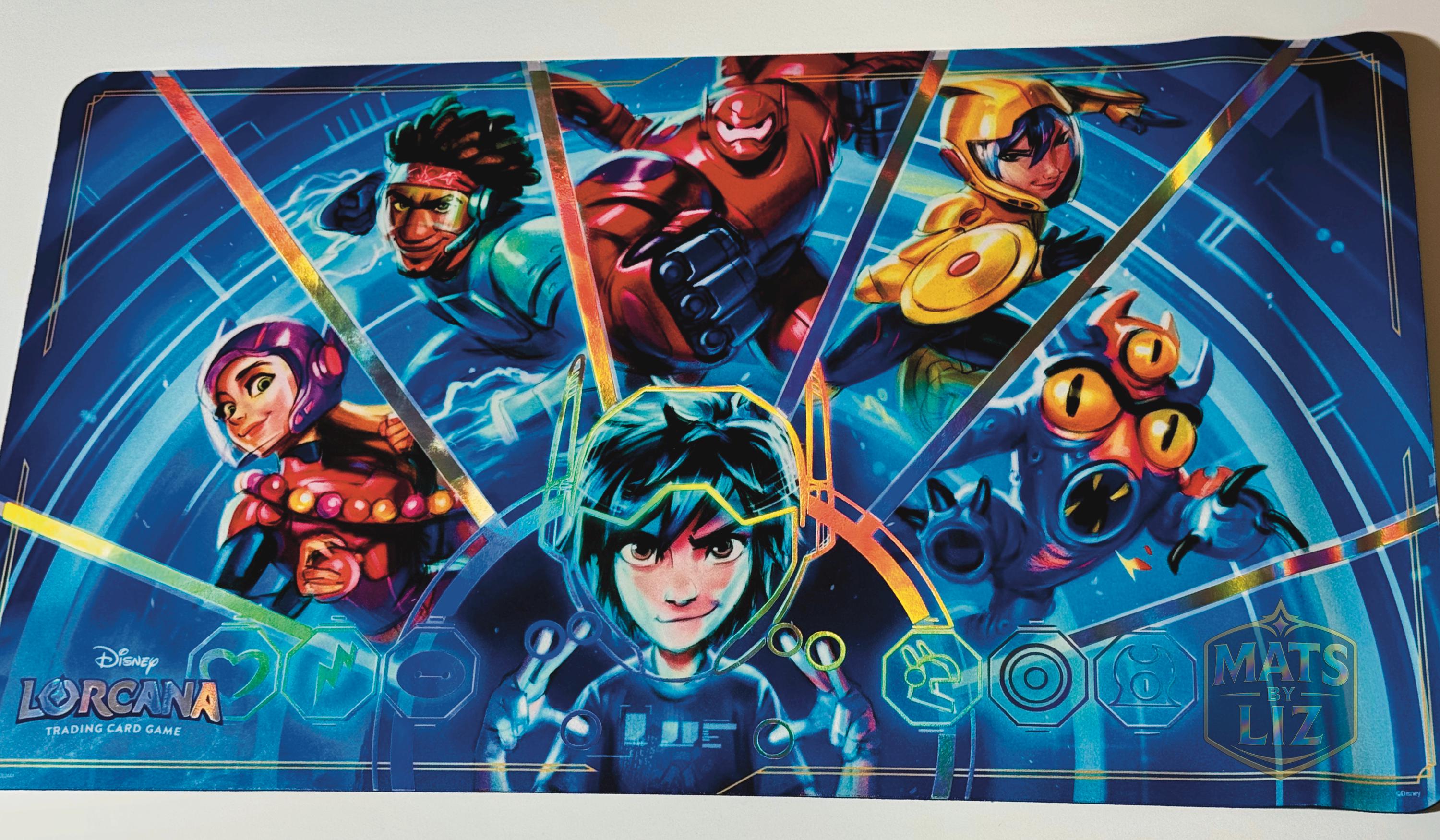 lorcana big hero 6 cards Foiled Big Hero 6 Lorcana Playmat – Disney TCG Mat