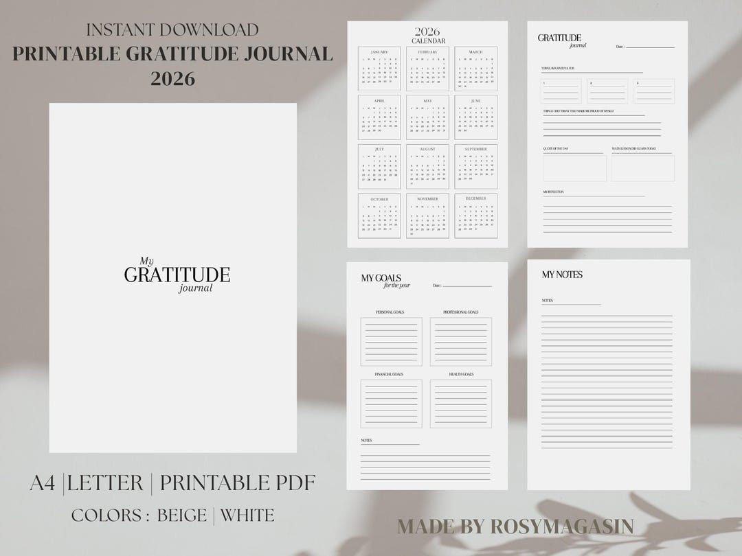 Printable 2026 Gratitude Journal | Digital Planner | Calendar | Goals ...