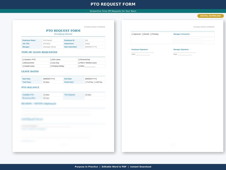 Pto In Pdf PTO Request Form Template: Editable Word, PDF (small Business HR) - Etsy