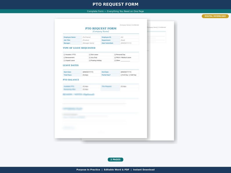 Pto Form Examples PTO Request Form Template: Editable Word, PDF (small Business HR) - Etsy