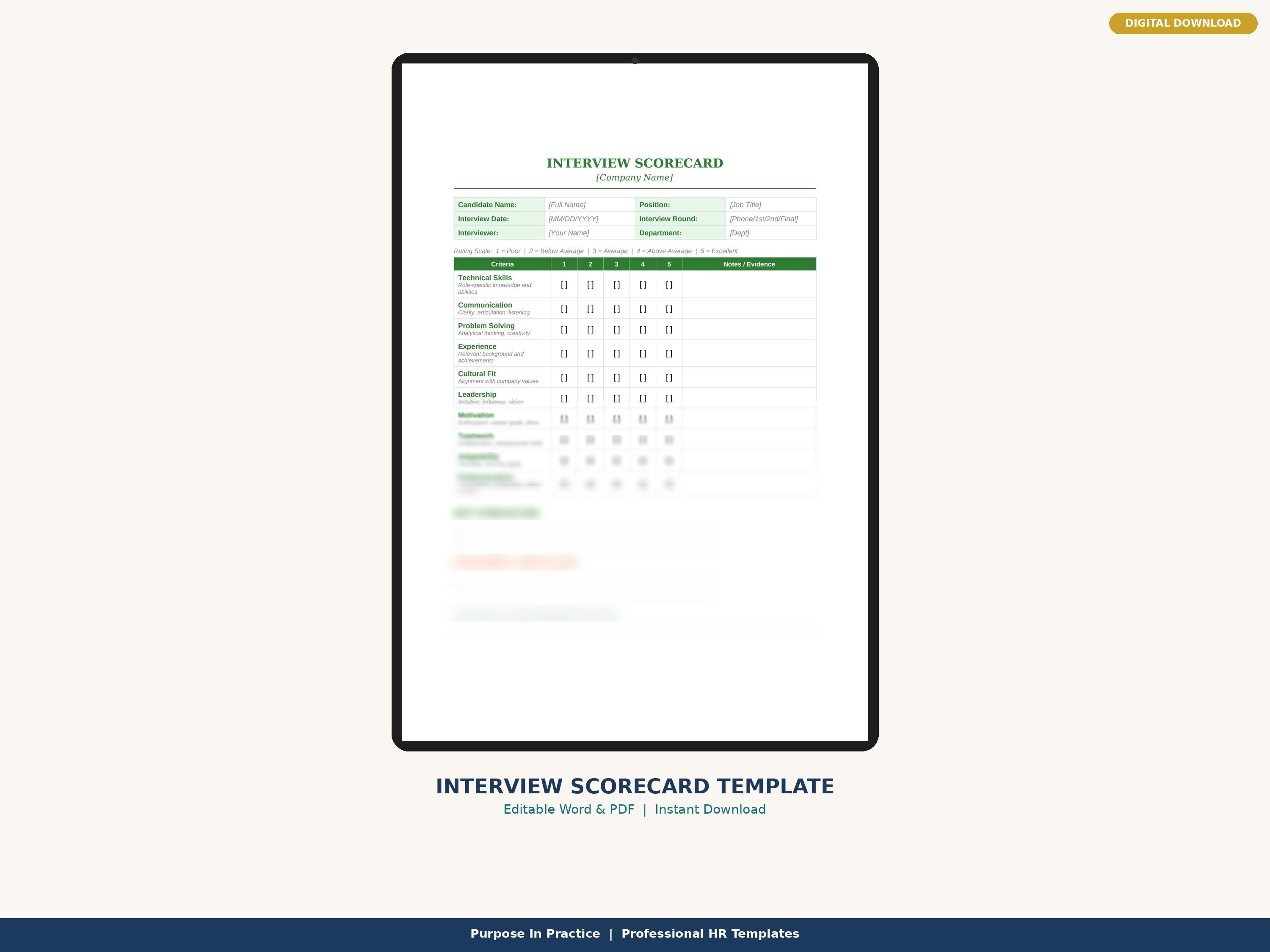 Interview Scorecard Template: Candidate Evaluation Rubric (editable ...