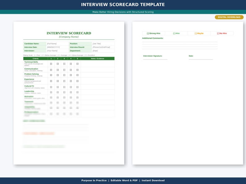 Interview Scorecard Template: Candidate Evaluation Rubric (editable ...