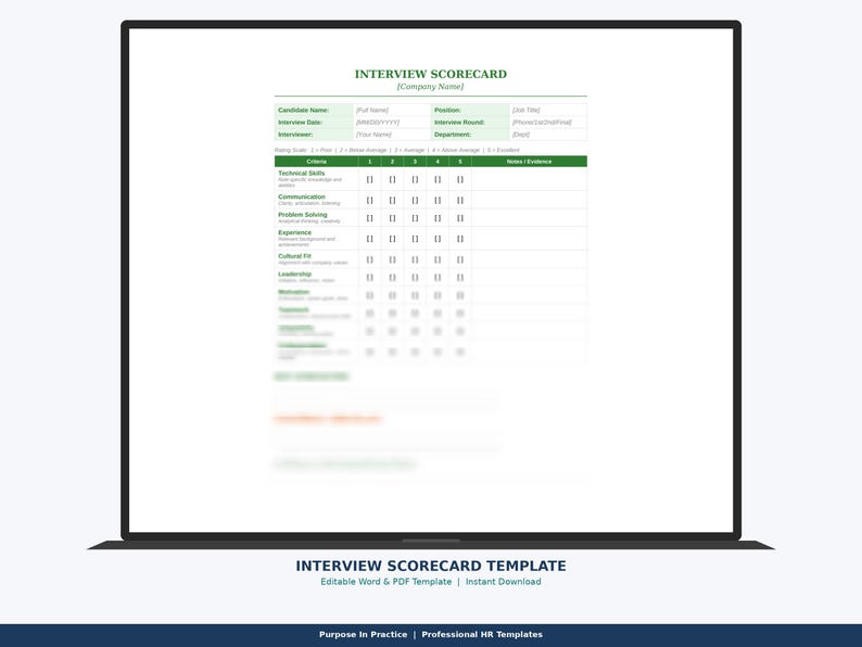 Interview Scorecard Template: Candidate Evaluation Rubric (editable ...
