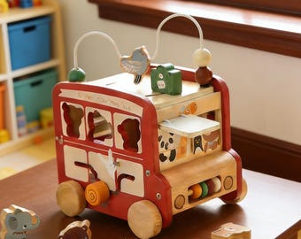 Handmade Wooden Montessori Mushroom Toy Car 5-in-1 | Fine Motor Activity Set for Toddlers | Educational Gift Suitable for Children Aged 2-6