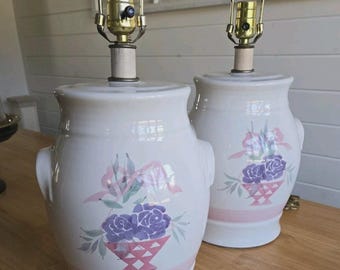 Cottage Core Granny Lamps set of 2 Ceramic Country Crock Ginger Jar style Vintage