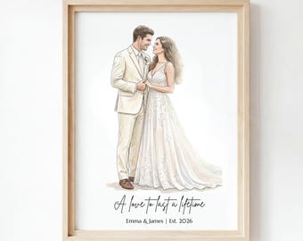 Retrato de boda personalizado en acuarela a partir de una foto, pintura personalizada de pareja, dibujo de novios pintado a mano, regalo de aniversario