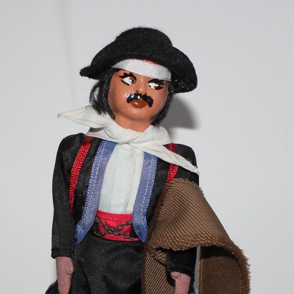 Vintage Gaucho Folk Art Doll Man in Traditional Dress