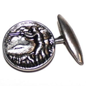 Antique Victorian Silver Plated Hunting Dog Picture Button