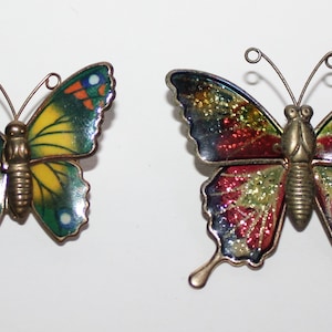 Vintage Butterfly Gold Tone Enamel Glitter Brooches