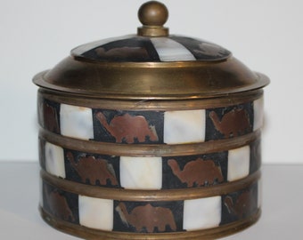 Vintage tibetische Bronze Shell Inlay Elefant Perlmutt Schmuckschachtel