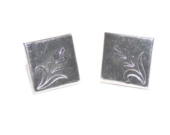 Vintage Silber Blumen Swank Quadrat Manschettenknöpfe
