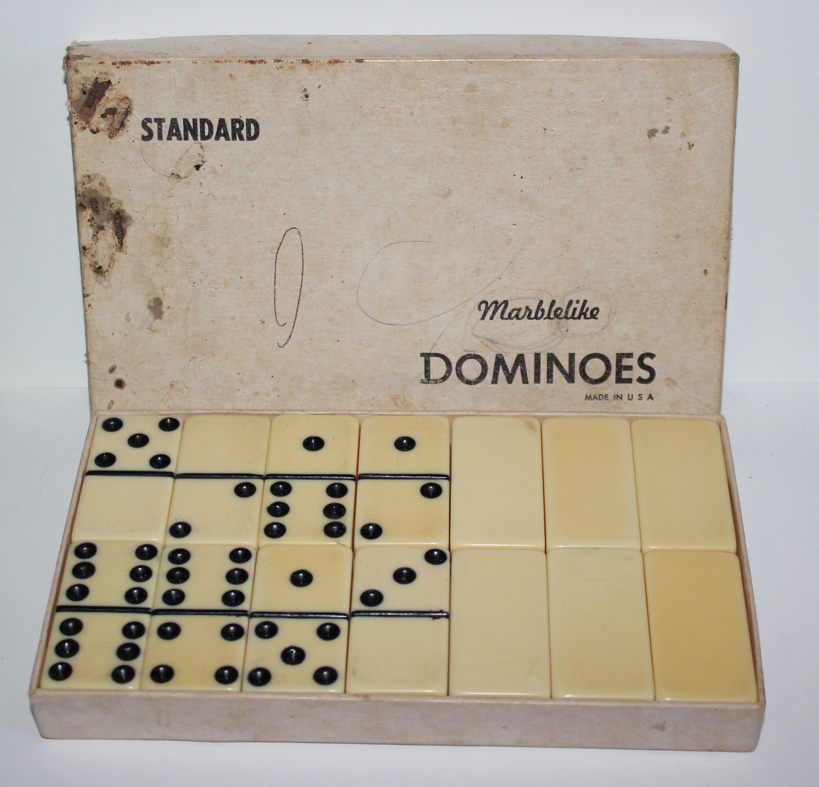Vintage White Marblelike Dominoes Standard Puremco Manufacturing Waco