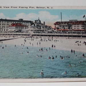 Carte postale vintage en lin A View From Fishing Pier Belmar New Jeresy