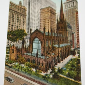 Carte postale vintage en lin Trinity Church New York City