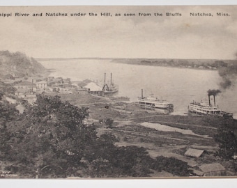 Vintage Linen Postcard Mississippi River Natchez Mississippi