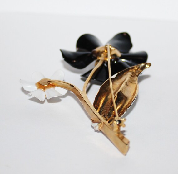 Vintage Avon Black and White Gold Flower Brooch, … - image 7