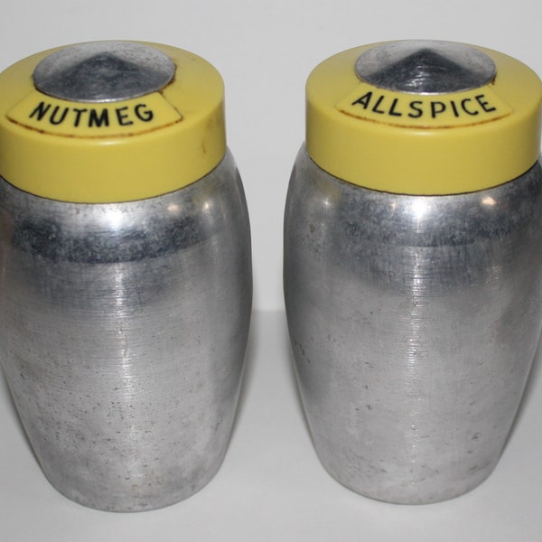 Vintage Kromex Spun Aluminum Nutmeg Allspice Shakers Mid Century Retro Kitchen Decor